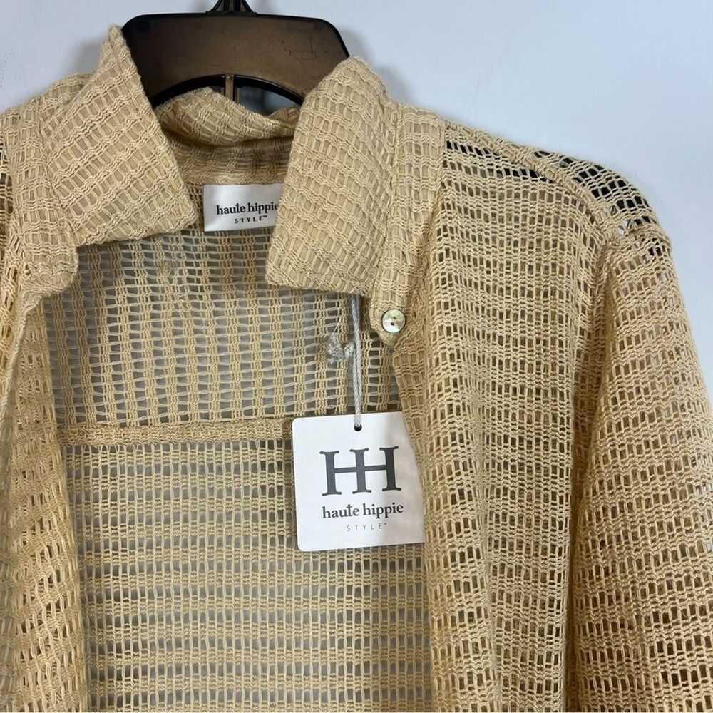 HAUTE hippie Irish‎ Cream Long Sleeve Crochet Button Front Cover Up boho NWT XL - Picture 3 of 8